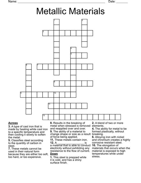 metallic material crossword